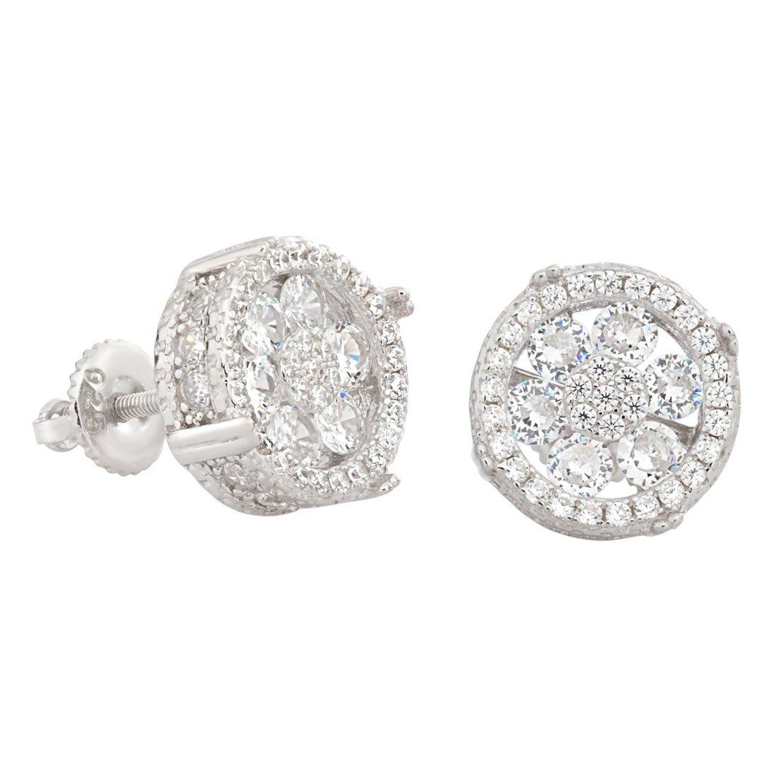 King Ice Round Cluster Stud Earrings - WHITE GOLD